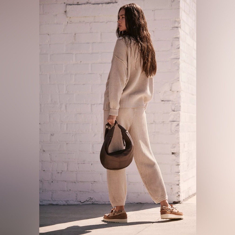 Free People Beach Hailee Cardi Pants XL in Peyote High Rise Jogger Style Knit - Picture 2 of 8